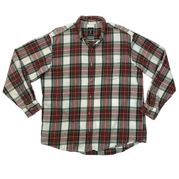 RedHead Shirt Mens L Large Moss Red Button Up Flannel Plaid Long Sleeve Cotton - Picture 1 of 12